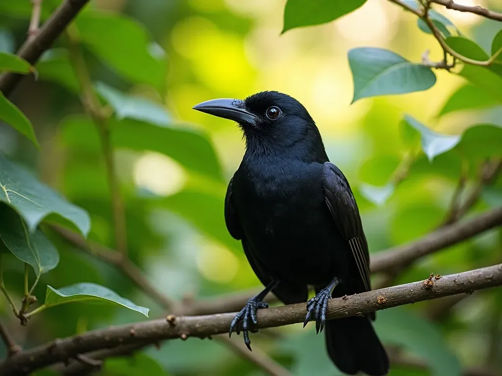 schwarzer vogel mit schwarzem schnabel